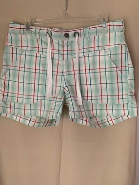 The North Face red & aqua checked shorts